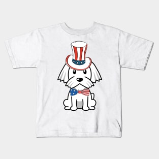 Funny white dog is wearing uncle sam hat Kids T-Shirt